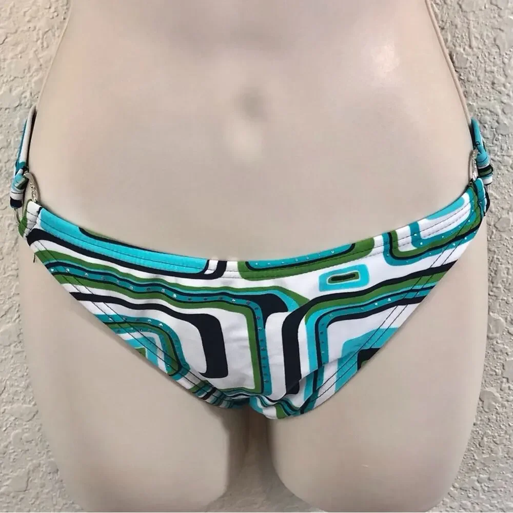 Gossip Geometric Print Triangle Bikini Silver Ring Accents Turquoise Back White